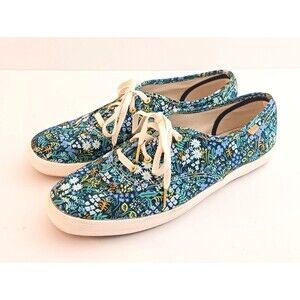 Keds X Rifle Paper Canvas Low Top Blue Meadow Floral Print Sz 9
